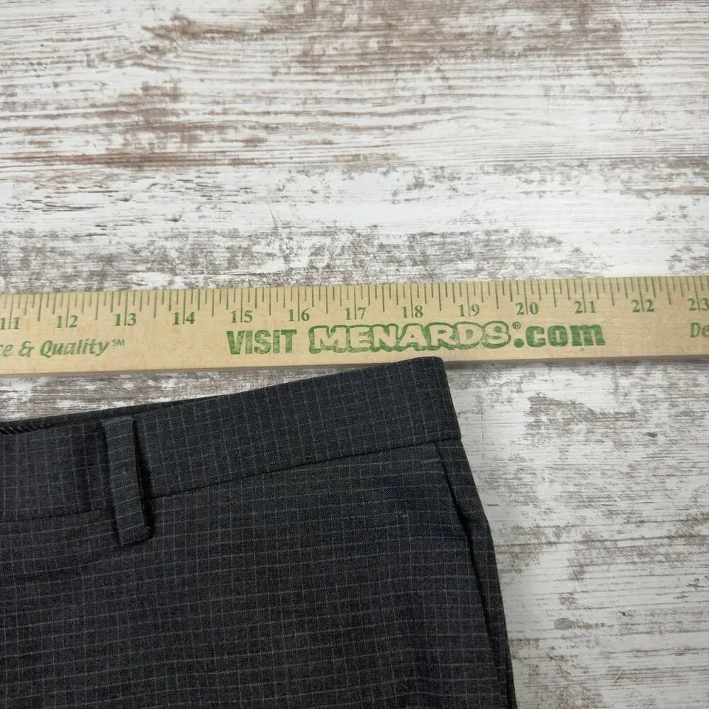 Banana Republic Men 2pc Suit 44R 36x31 Gray Grid Check Slim Fit Polyester Rayon